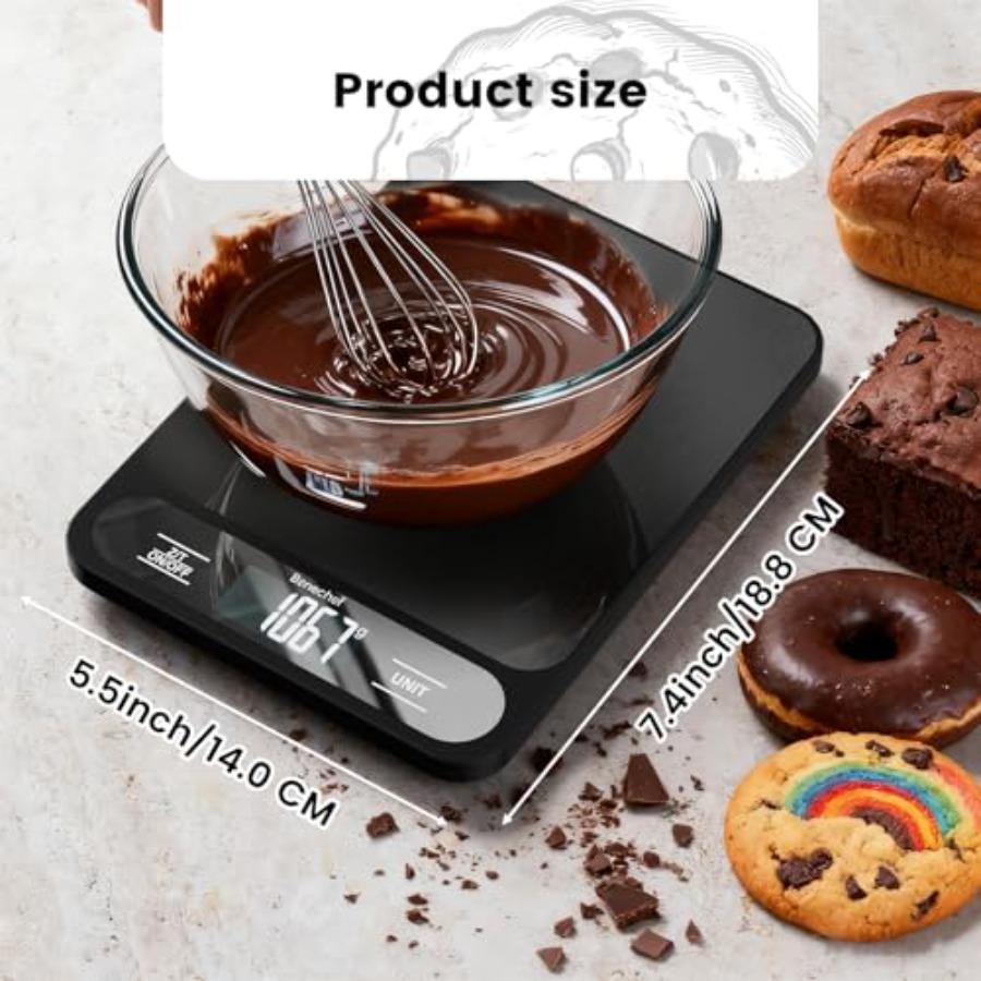 Food Scale 22lb Ultra-Thin Digital Kitchen Scale 1g 0 05oz Accuracy Black Ideal for Baking Cooking and Weight Loss Features 6 M