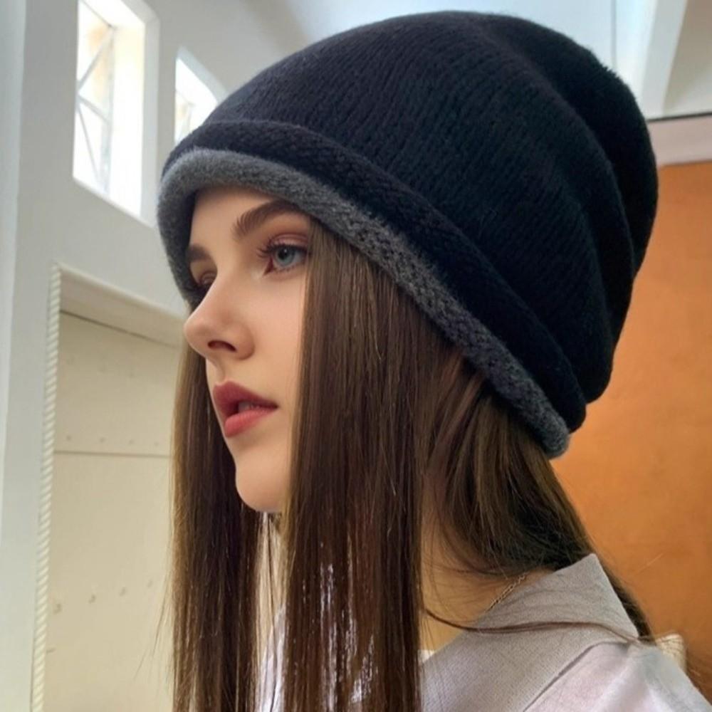 Double-sided Knitted Stacked Hat Streetwear Brimless Beanie Cap Pullover Cap Women Girls