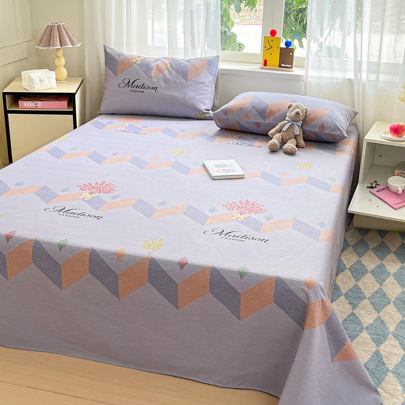 Raw Cotton Old Coarse Cloth Bed Sheet Soft Mat Three-piece Set Quilt Single Double Dormitory Printing Washable Anti-wrinkle