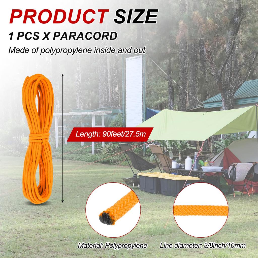 Uxcell 3/8" 90ft Polypropylenseil, Fest geflochtenes Nutzseil für Camping, Fahnenmasten, Schränke und den Außenbereich, Gelb