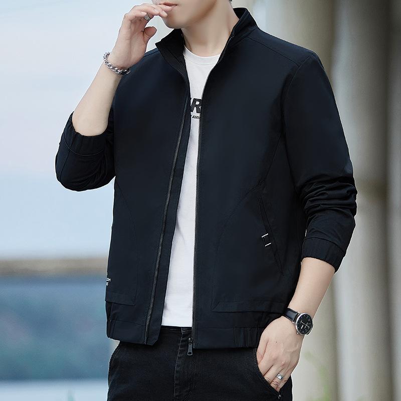 Large Size Men's Coat Spring and Autumn Jacket Men's Casual Simple Thin Coat Middle-aged Baseball Collar Men's Clothing Versatile Trend