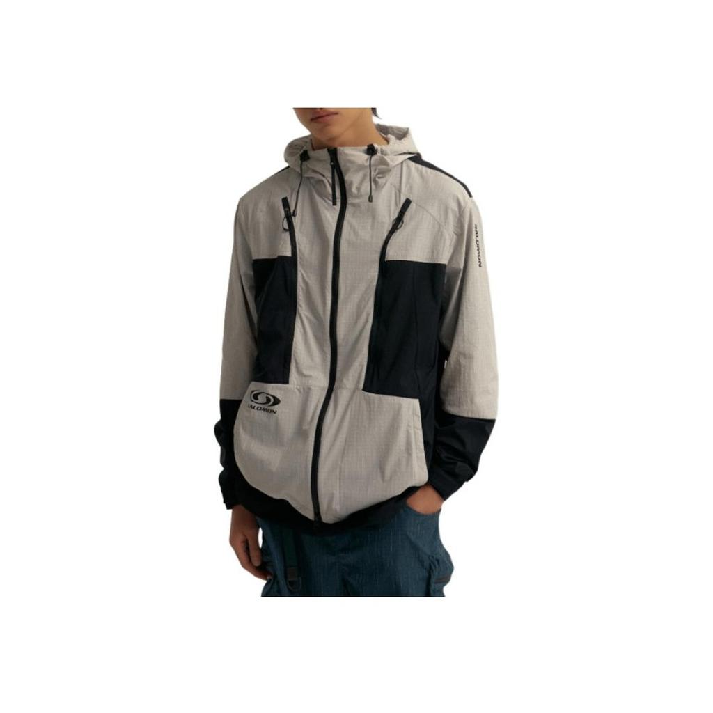 Salomon Letter Logo Zipper Hoodie Loose Long Sleeve Jacket Men jackets Gray C28049