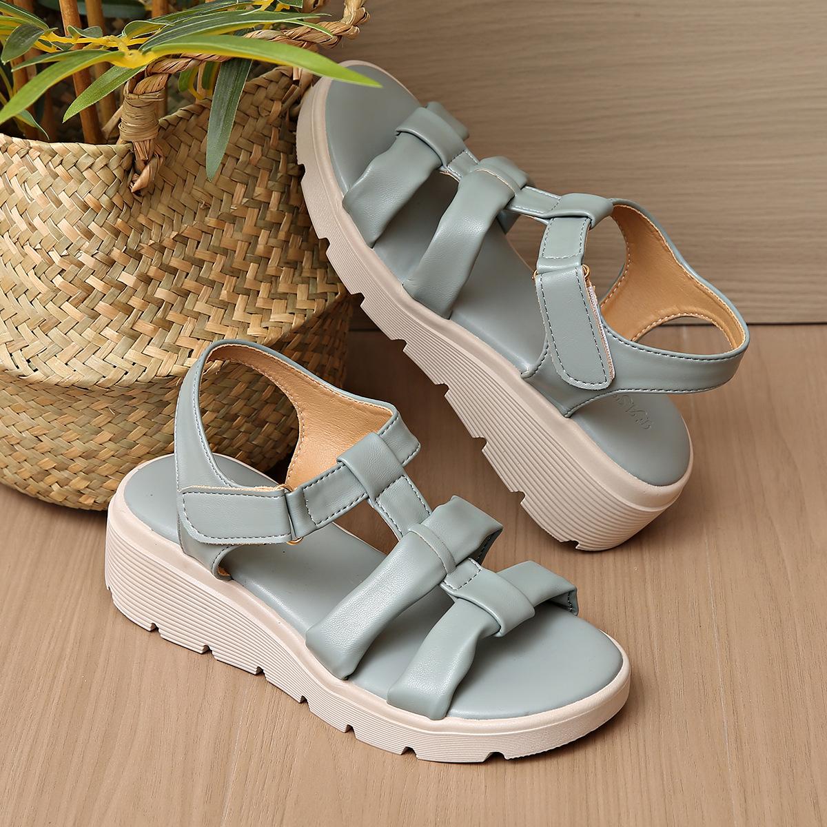 

New 2025 summer casual comfortable bottom large size comfortable simple platform sandals casual Velcro women s shoes spot 42 синий