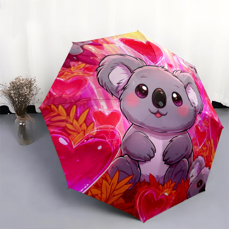Fantasia koala rosa, ombrello pieghevole automatico, design portatile e pieghevole, 8 stecche, un regalo di Natale o di compleanno.