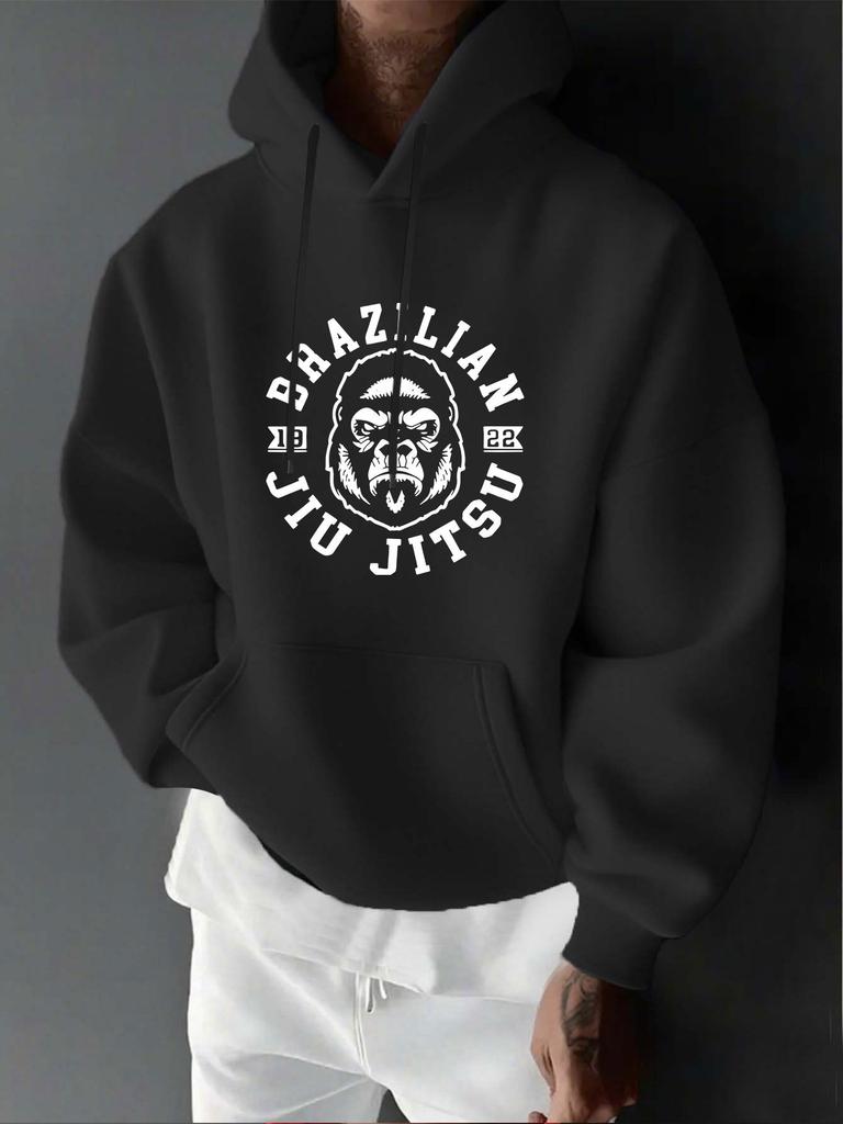 Brazilian Jiu-Jitsu Gorilla Fighting Martial Arts Trend Themed Print Casual Sport Outdoor unisex Long Sleeve Hoodie Sweatshirt unisex Top for Autumn/W