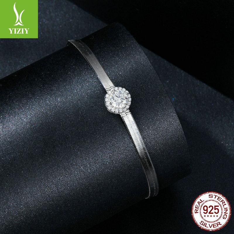 Simple And Classic 50-Point Mozzarella Diamond Snake Bone Bracelet, Shining Elegant Style S925 Sterling Silver Bracelet Jewelry