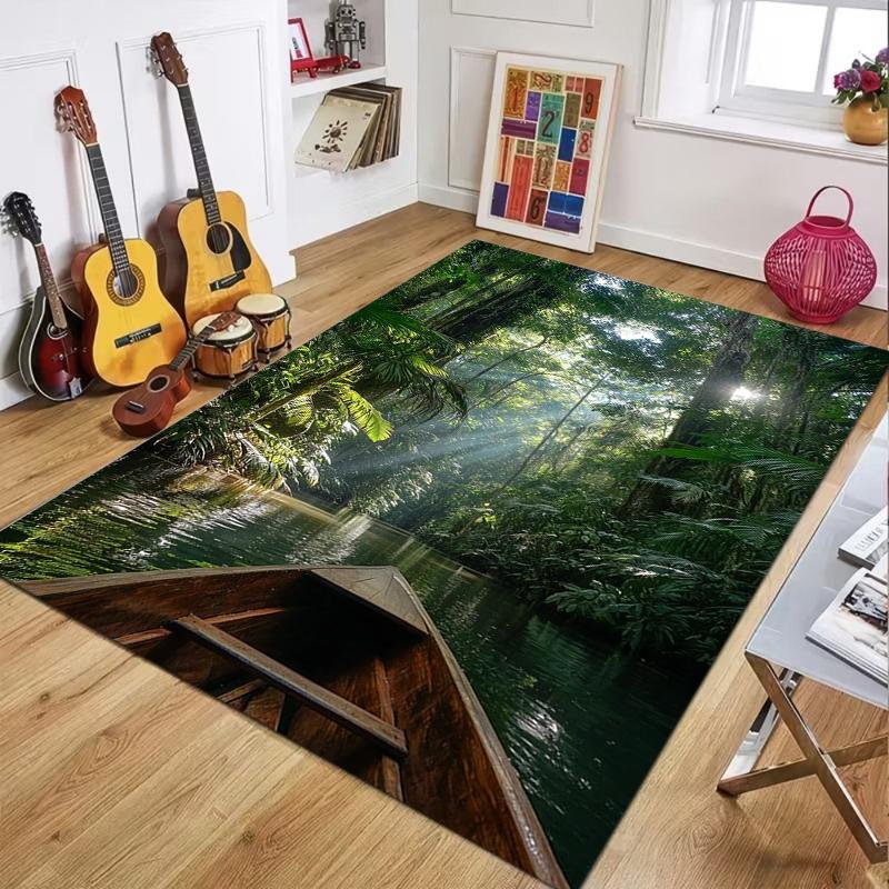 Tropical Rainforest Lake View Area Rug Non-Slip Washable Soft Nature Scenic Floor Mat for Living Room Bedroom Home Decor