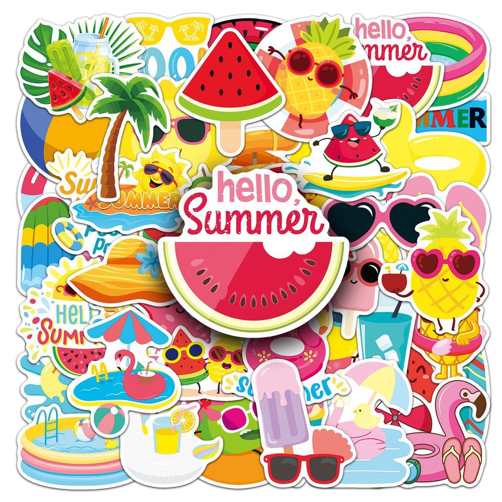50 Summer Fresh Stickers Personalized Cartoon Summer Beach Decoration Mobile Phone Case Water Cup Gum Stickers