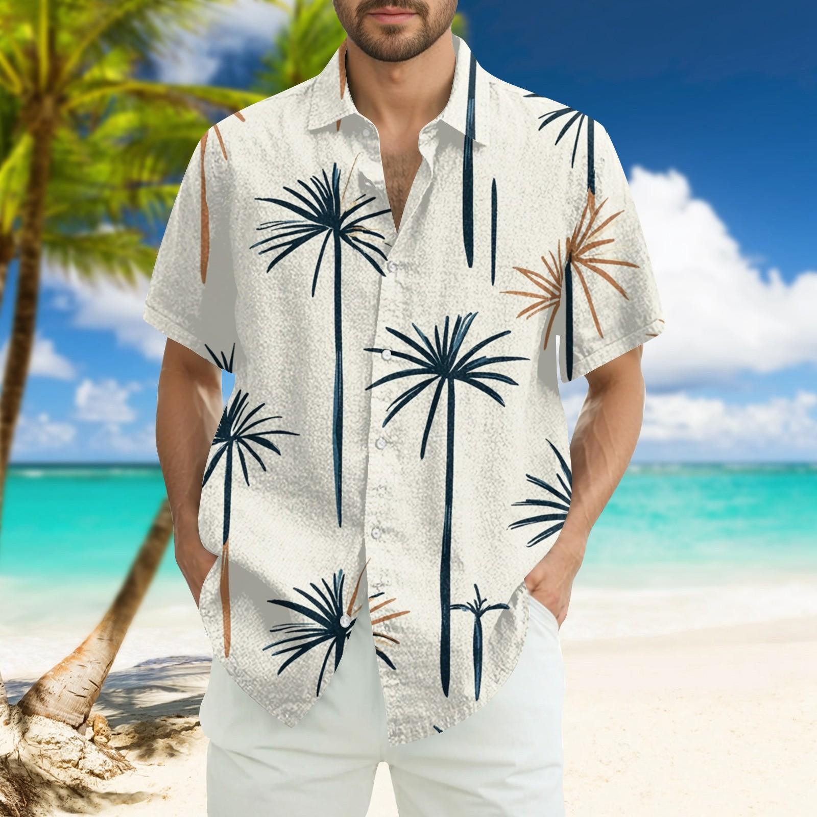 

Мужская модная свободная гавайская принтованная пляжная рубашка с коротким рукавом XL белый
