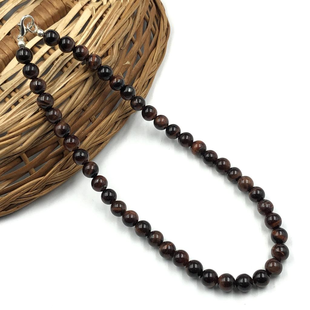 8mm Pedra Natural Olho de Tigre Estrela Vermelha Contas Redondas Joias Artesanais Colar Bonito 17-20" Presente de Aniversário Para Ela 8BN-56