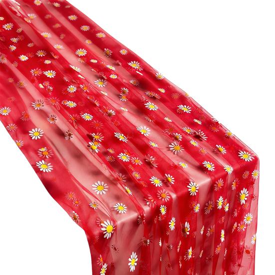 Tüll Gänseblümchen Tischläufer Frühling Blumiger Tischläufer Rustikaler Blumen Tischläufer für Hochzeit Babyparty Geburtstagsparty Bauernhaus Dekor