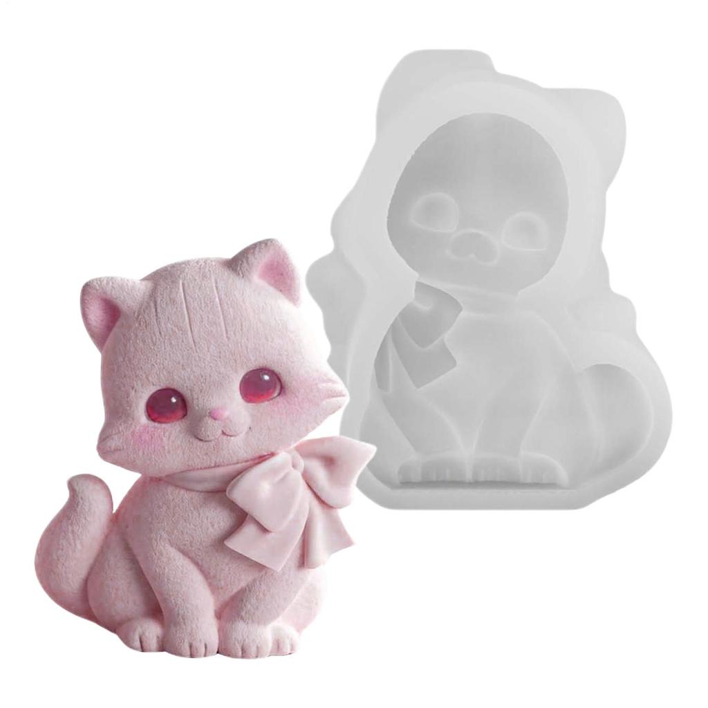 Bow Cat Shaped Candle Mold Cute 3D Realistic Novelty Reusable Cat Resin Mold Soap Mould Clay Craft DIY Chocolate Molds