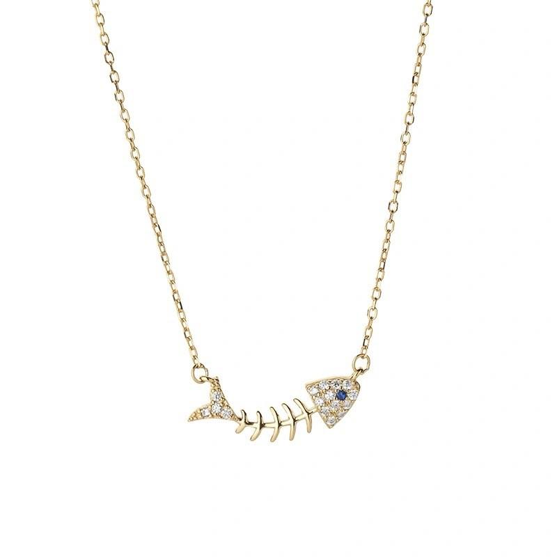 New Fashion Creative Popular 925 Sterling Silver Jewelry Personality Fish Bones Crystal Clavicle Chain Pendant Necklaces XL1431