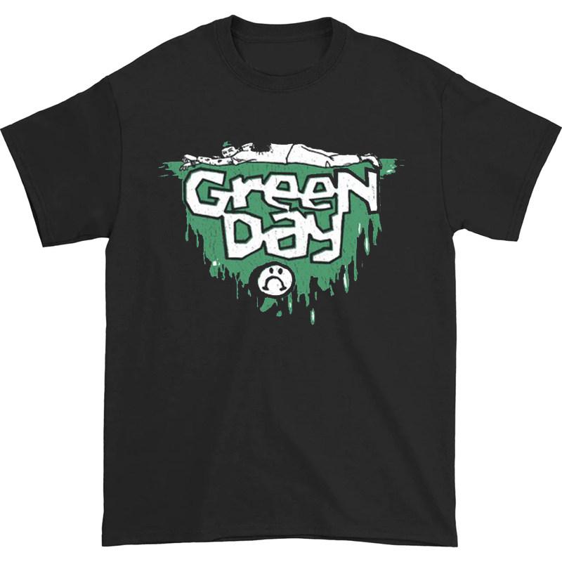New Green Day Band Illustration Fun Music Album American Retro Punk Loose Mens and Womens Printed Tshirt