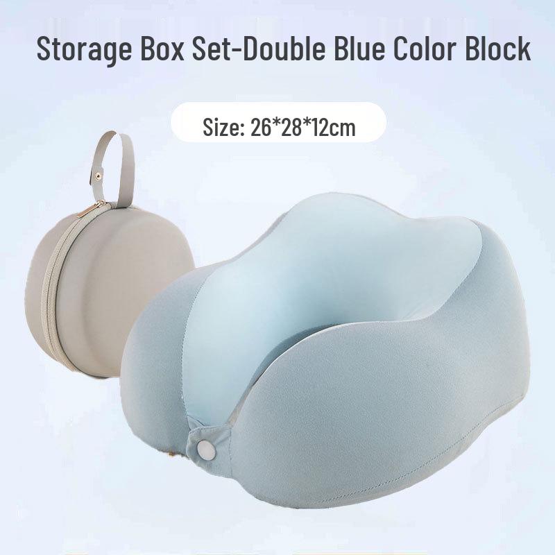 Travel Memory Foam U-Shape Pillow with Compact Storage & Dual-Peak Neck Support