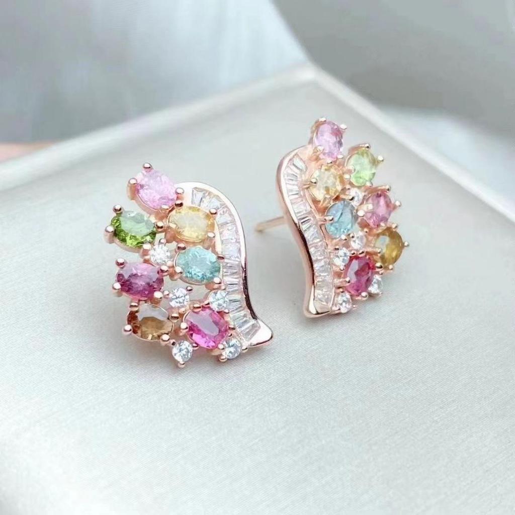 Exquisite Tourmaline Stud Earrings - Elegant Court Style Fashion for Women