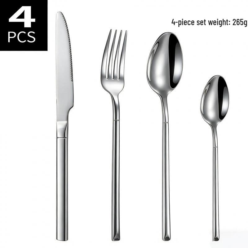 High-grade Gold Cutlery Set: Thickened 304 Stainless Steel Knight Knife, Fork, Spoon for Western Food and Steak (4-piece)