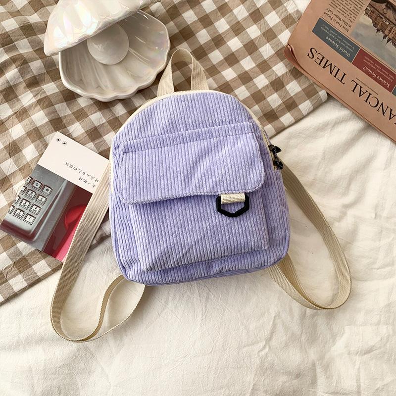 Schoolbag Japanese Harajuku Small Corduroy Canvas Backpack Women's Small Bag Mori Literary Versatile Mini Small Backpack Women