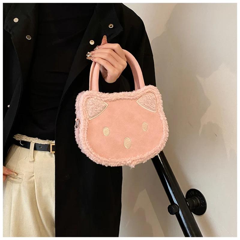 Cute Plush Cat Women's Shoulder Bags Faux Lamb Wool Ladies Purse Handlbags Winter Fashi Female Small Handle Messenger Bags