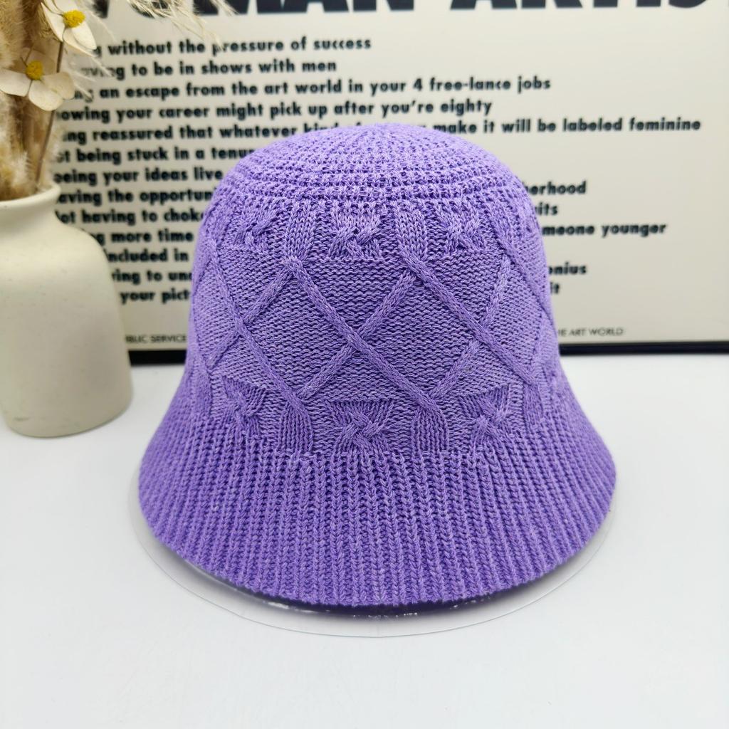 Spring and summer new diamond twisted flower knitted bucket hat women breathable sunshade show face small versatile bucket basin