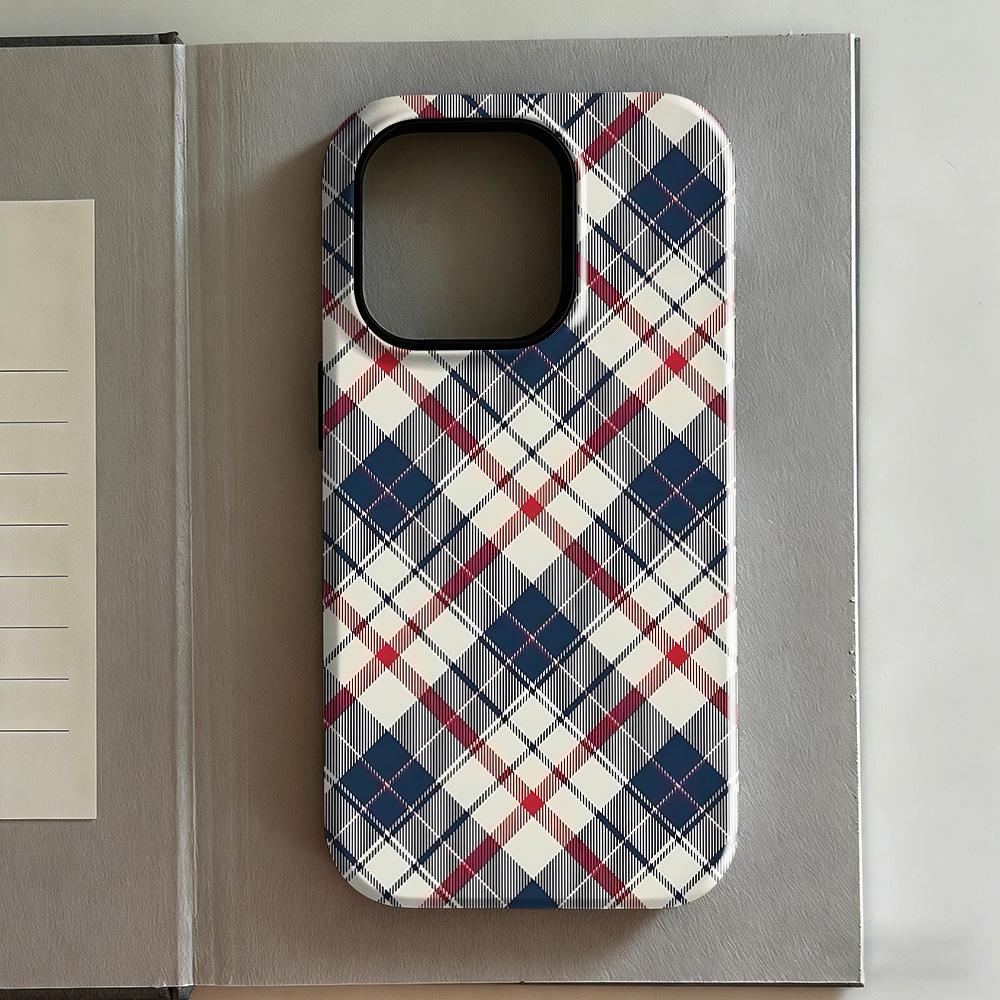 Clmj Retro Plaid Phone Case for Samsung Galaxy A56 A36 A26 S26 S25 S24 S23 S20FE Ultra Plus 4G 5G Luxury Double-layer Back Cover Samsung S20 FE
