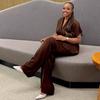 Women's Dark Brown Short Sleeve Blazer and Wide Leg Pants Set