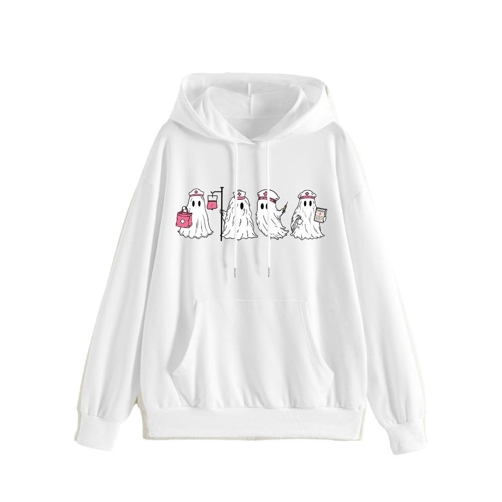 Autumn Winter Hooded Festival Ghost Nurse Syringe Print Casual Trend Long Sleeve Sweater Sweet Fresh Sweatshirt