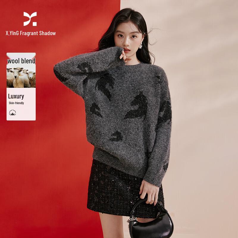 Xiangying Women s Loose Wool Blend Jacquard Knit Sweater L