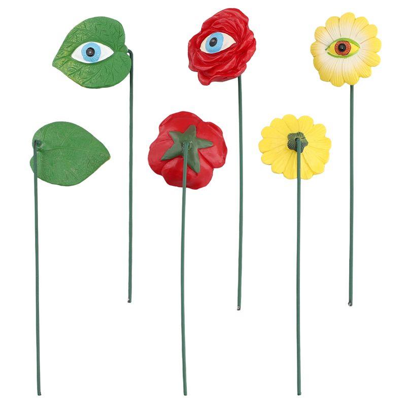 M-Modern-6PCS Resin Plant Eyes Stakes Novelty Rose Sunflower Green Leave Plant Garden Stakes Funny Floral Plant Pick Ornaments