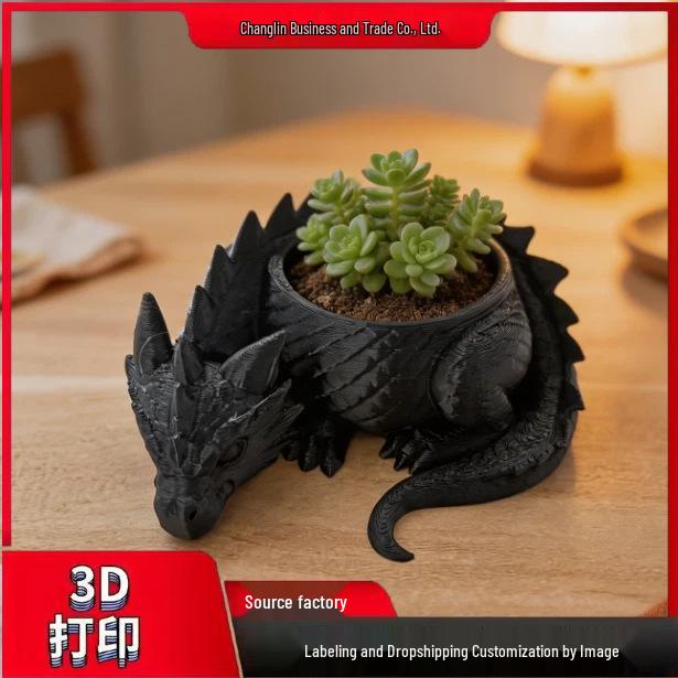 3D Printed Sleeping Dragon Succulent Pot - Creative Desktop Decoration Ornament and Gift