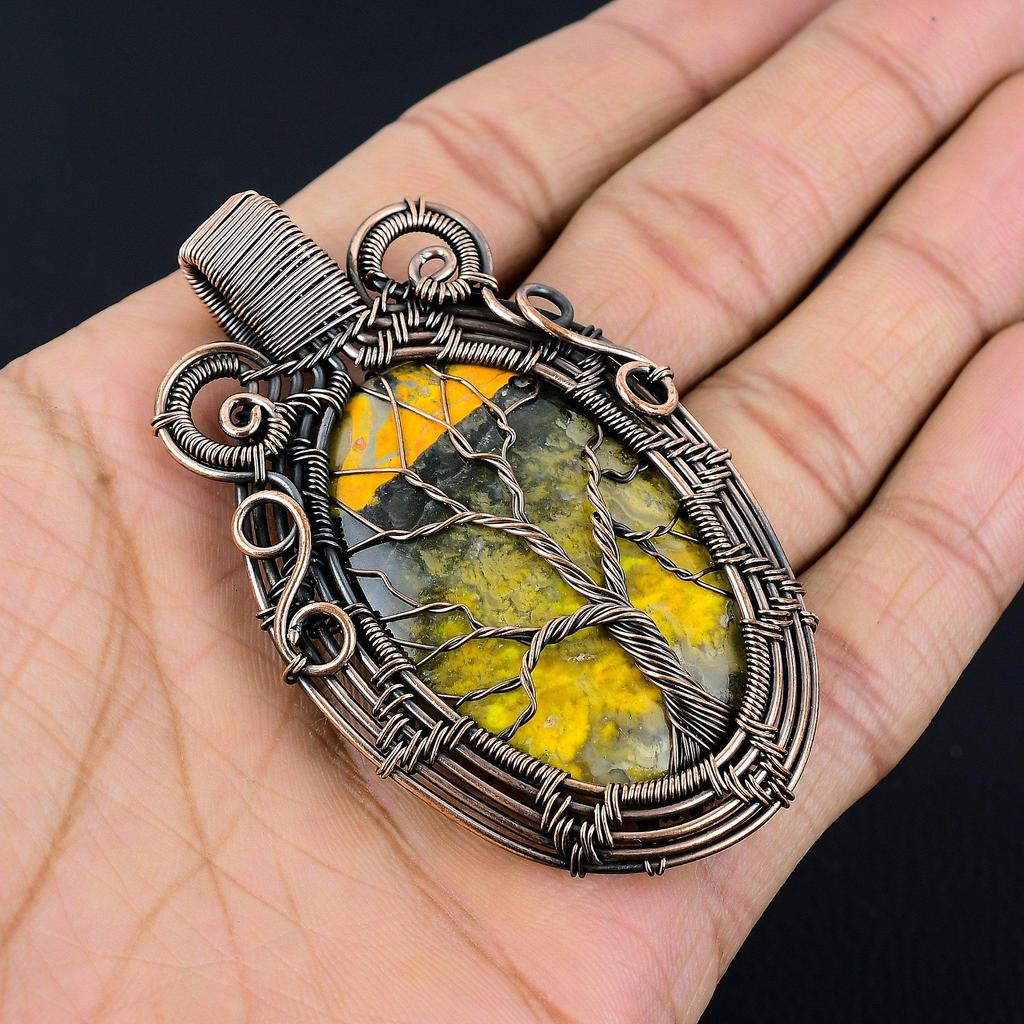 Hummeljaspis Anhänger, 999 Kupferdraht umwickelter Edelsteinschmuck, Handgefertigter Anhänger, Für Muttertag