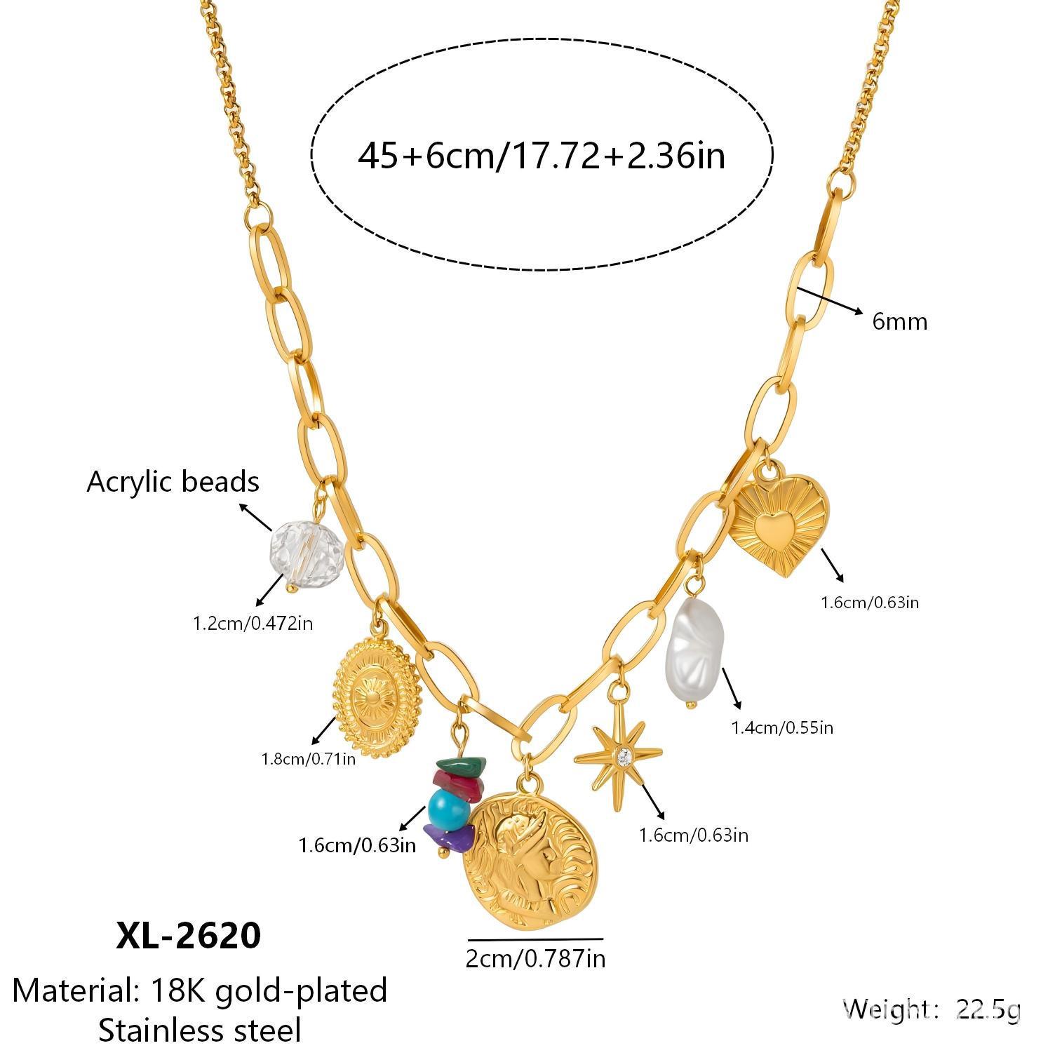 18K Gold Titanium Steel Portrait Pendant Clavicle Necklace 18K