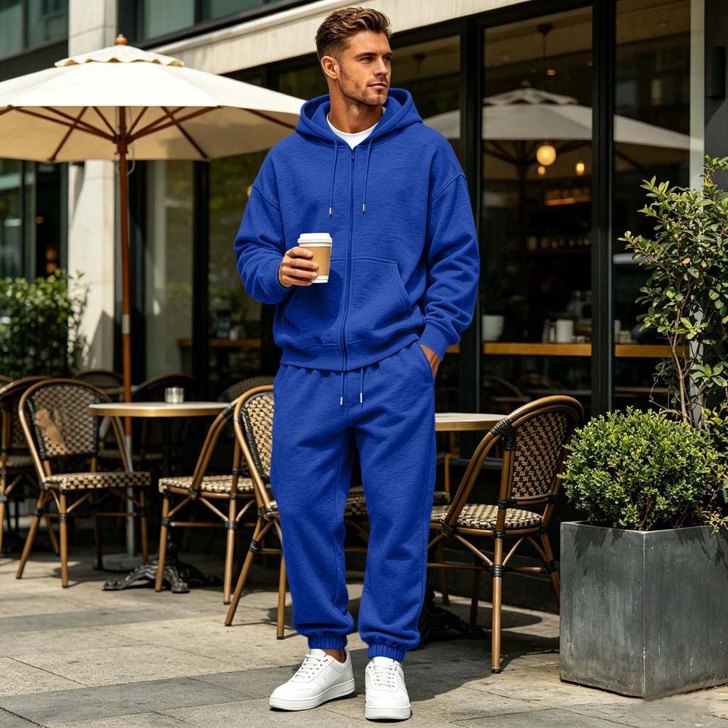 Herren Color Zip-Up Hoodie und Jogginghosen Set Lockerer Schnitt Drop Shoulder 2-teiliger Trainingsanzug