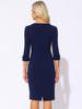 Allegra K Business Dress, Midi Dress, 3/4 Sleeves, V-Neck, Slim Fit, Pencil Dress, Women's, Dark Blue, Size XS