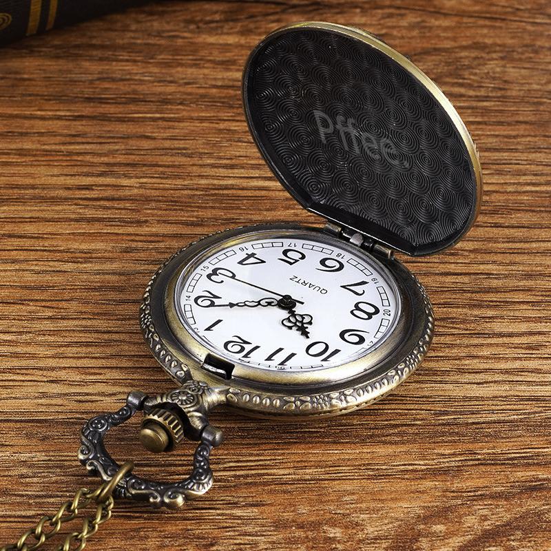 Pffee китайские бронзовые драконы винтажные кварцевые карманные часы с цепочкой мужские — фото 3