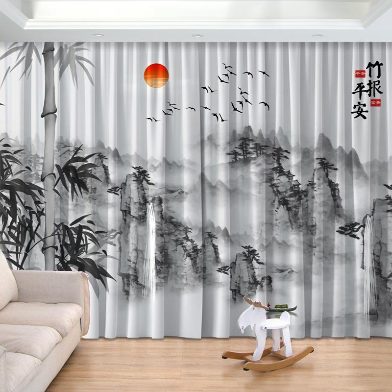 

Новый китайский стиль Дзен бамбуковая картина полутень принт крючок для штор спальня гостиная окно от пола до потолка 2 панели cortinas (W50cmxH130cm)x2&Grommet Top
