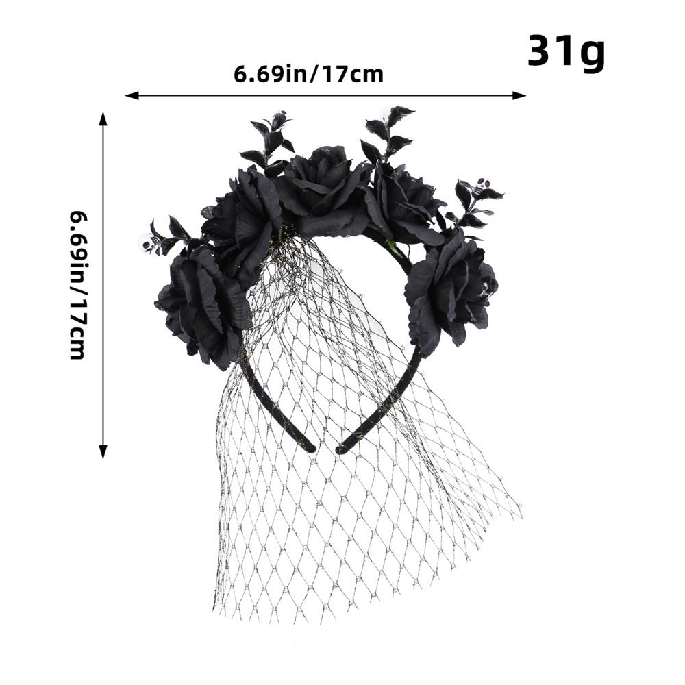 

New Halloween Rose Flower Hair Band Hair Hoop Skull Crown Headband with Black Veil Costume Party Performance Cosplay Headwear чорний