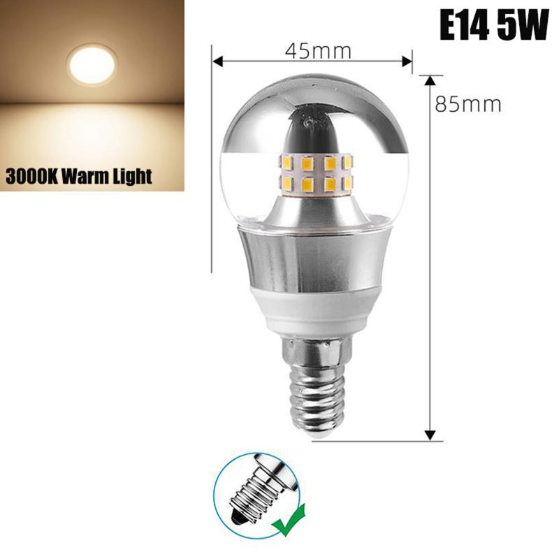 Led Mirror Bulb Half Silver Filament Led 5W E27/E14 Base 360 Degree Angle Warm White Neutral Light Ball Lamp Decoration