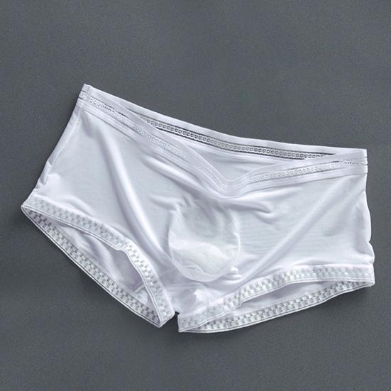 Men Underpants Ice Silk Ultra Thin Low-Rise Lace Solid Color Sexy 3D U Convex Translucent Underwear Panties Briefs for Daily Wear