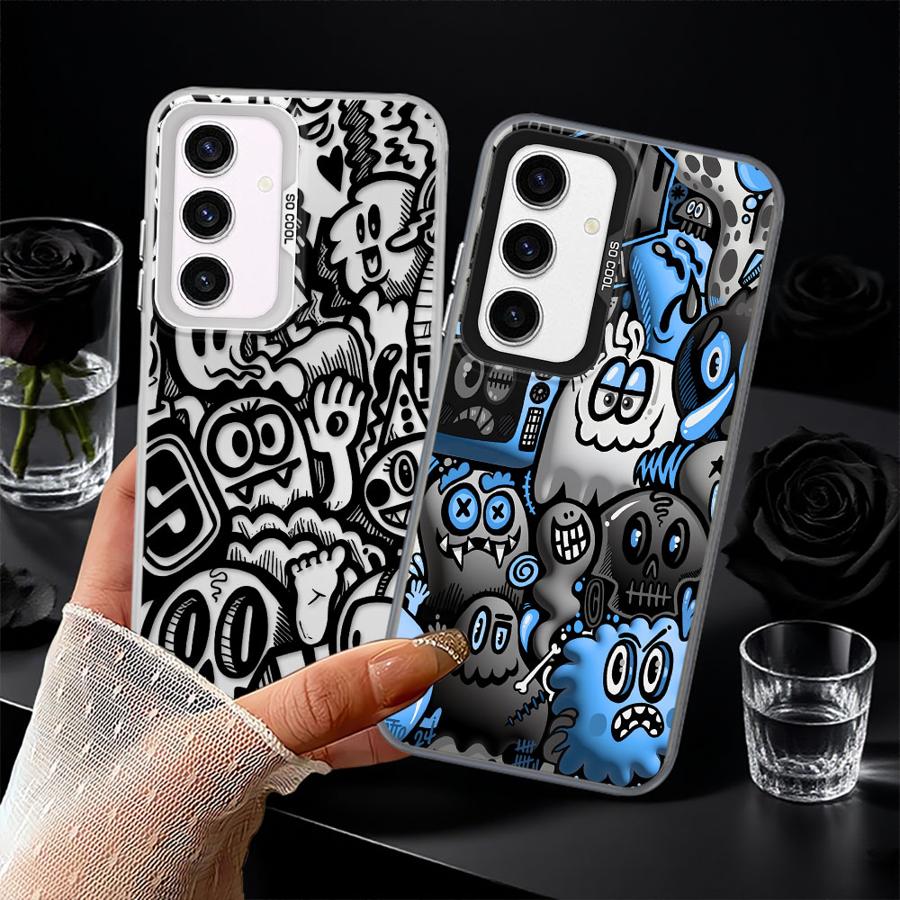 Case for Samsung Galaxy A72 A32 A36 A12 A14 A56 A17 A52 A54 A13 A23 A71 A25 A73 A16 A34 Phone Cover Graffiti Black
