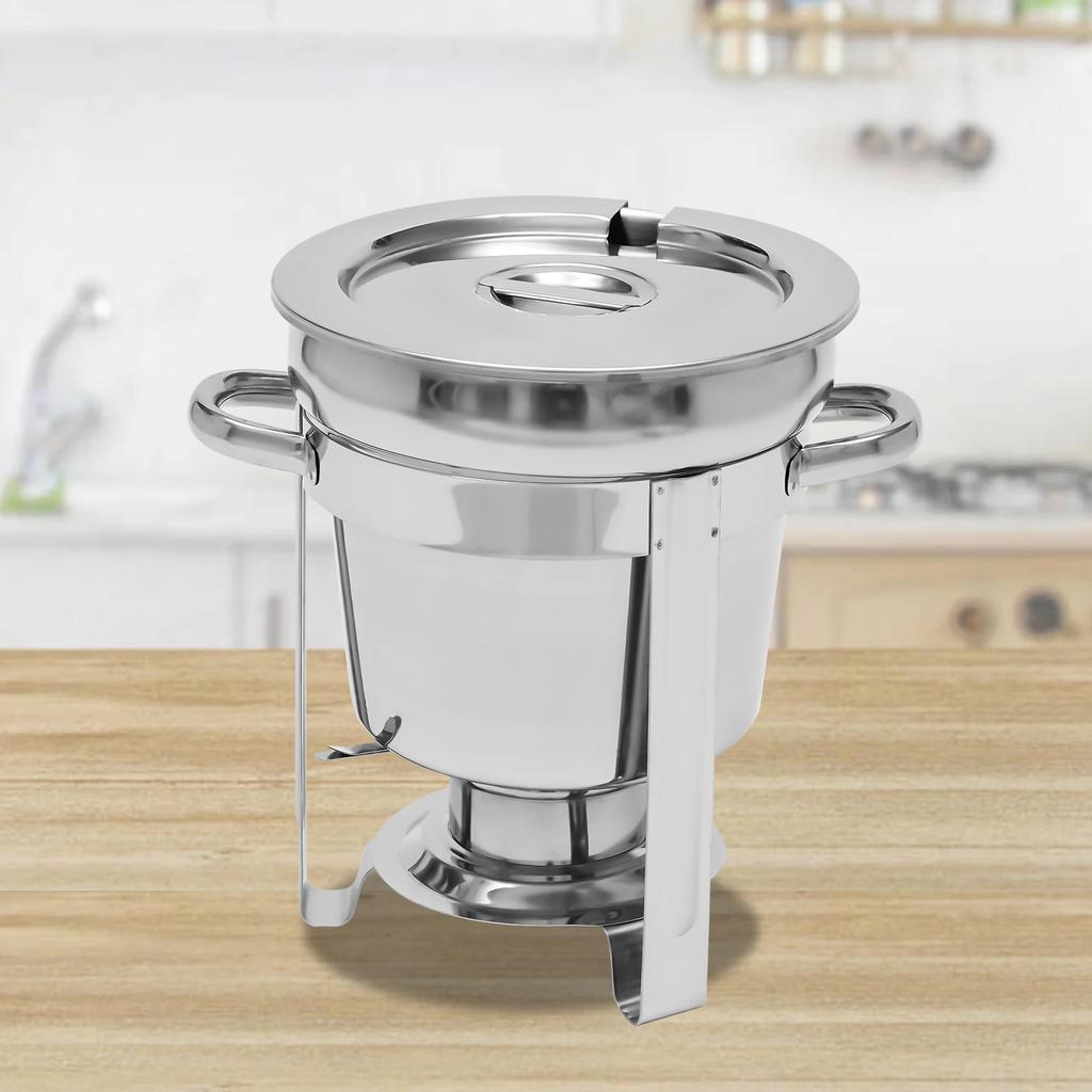 7L Single-barrel Stainless Steel Soup Warmer Pot Food Pan W/ Lid Insulated Soup Pot for Self- Environments & Daily Life