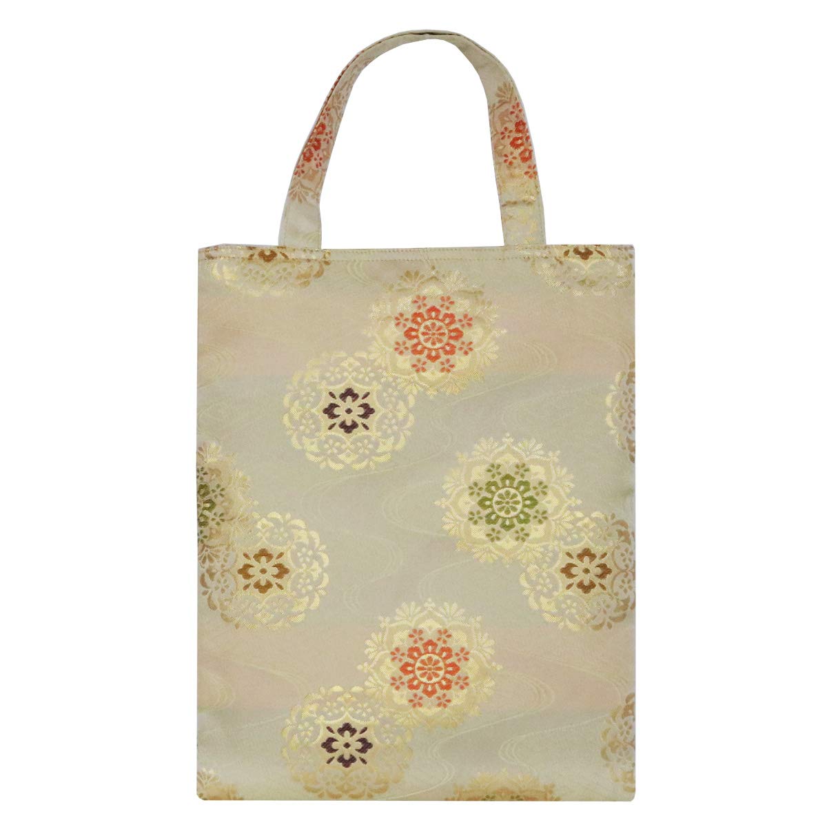 

Flowing Water and Flower White and Japanese 33cm x 26cm [Hotokudo] Handbag, Nishijin-ori, Pattern, Brown, Sub-bag, Handbag, Pattern, бежевий