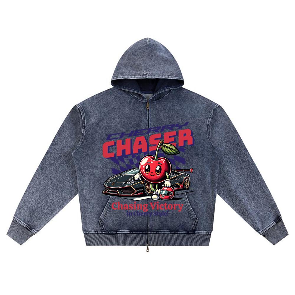 

DTG print Knitted Denim Zip-Up Hoodie Cherry Chaser Brother Print Zipper Hoodies XL темно-синий