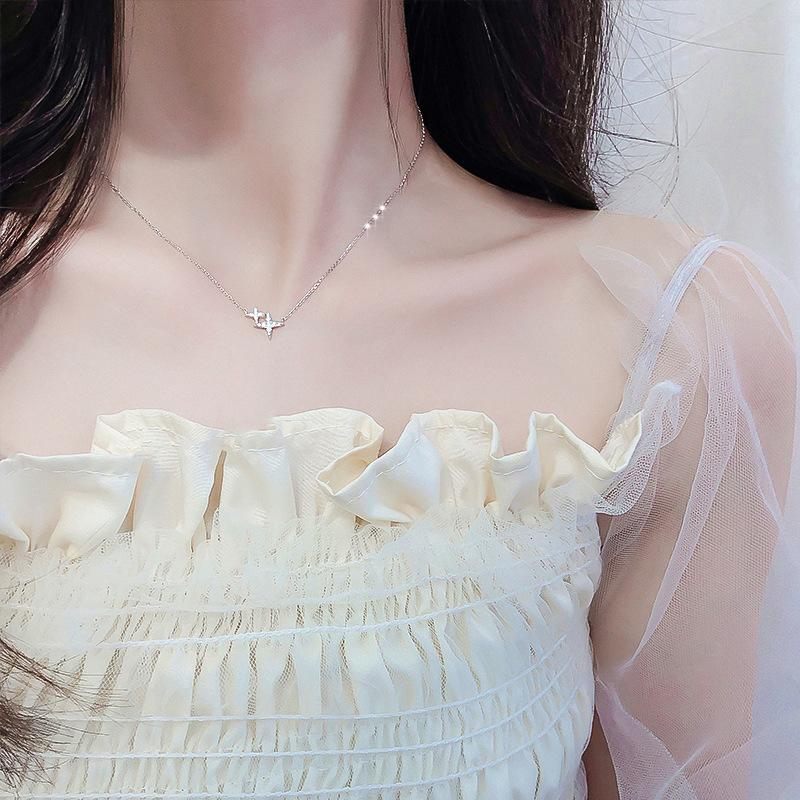 Kobiety Srebrny Naszyjnik Geometryczny Motyl Kwiat Wielostylowy Łańcuch Obojczyka Biżuteria Akcesoria