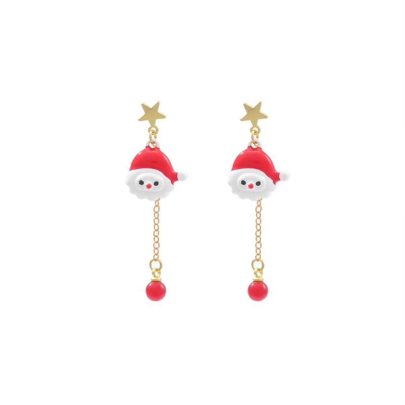 Minimalist Christmas Pendant Earrings With Santa Head Bow Sock Charm Zinc Alloy Stainless Steel Studs Women