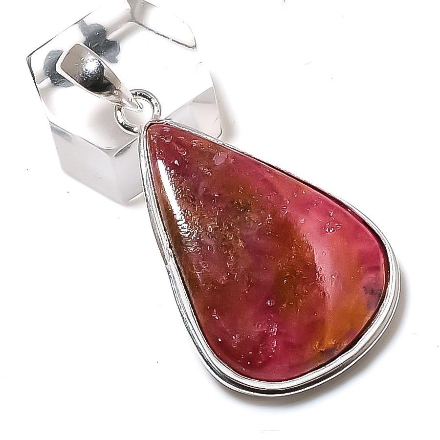 Natural Rhodonite Gemstone Handmade 925 Sterling Silver Pendant 1.89" a9j00