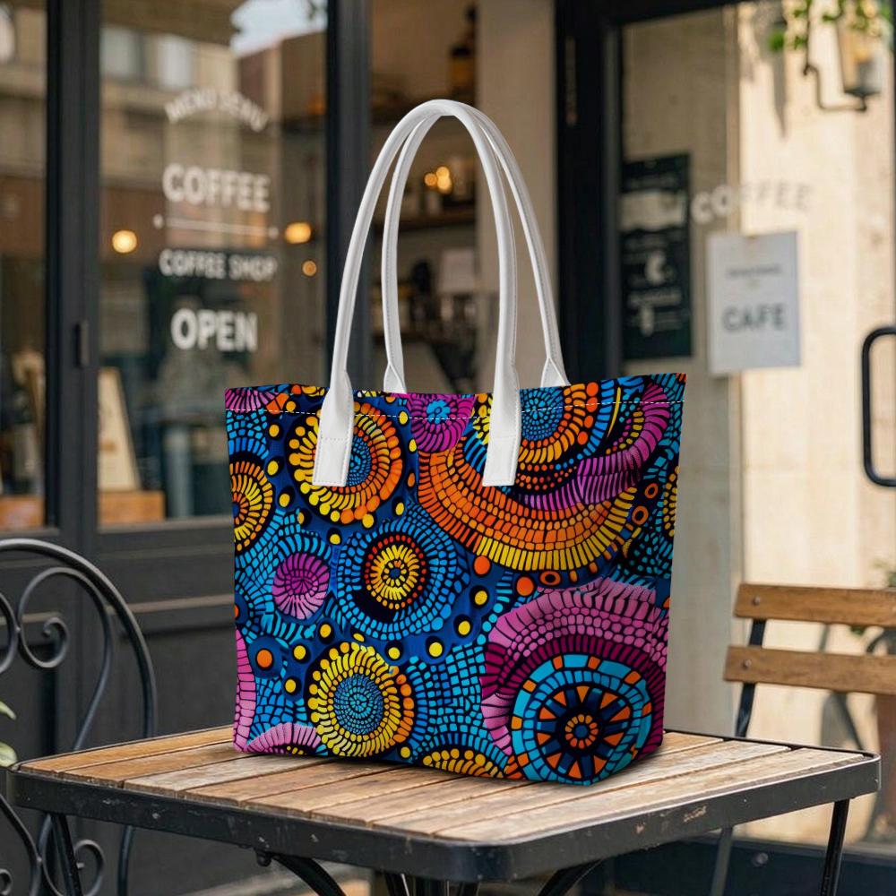 Bohemian Art Tote Bag for Women Daily Use Casual Large Capacity Colorful Printed Shoulder Handbag