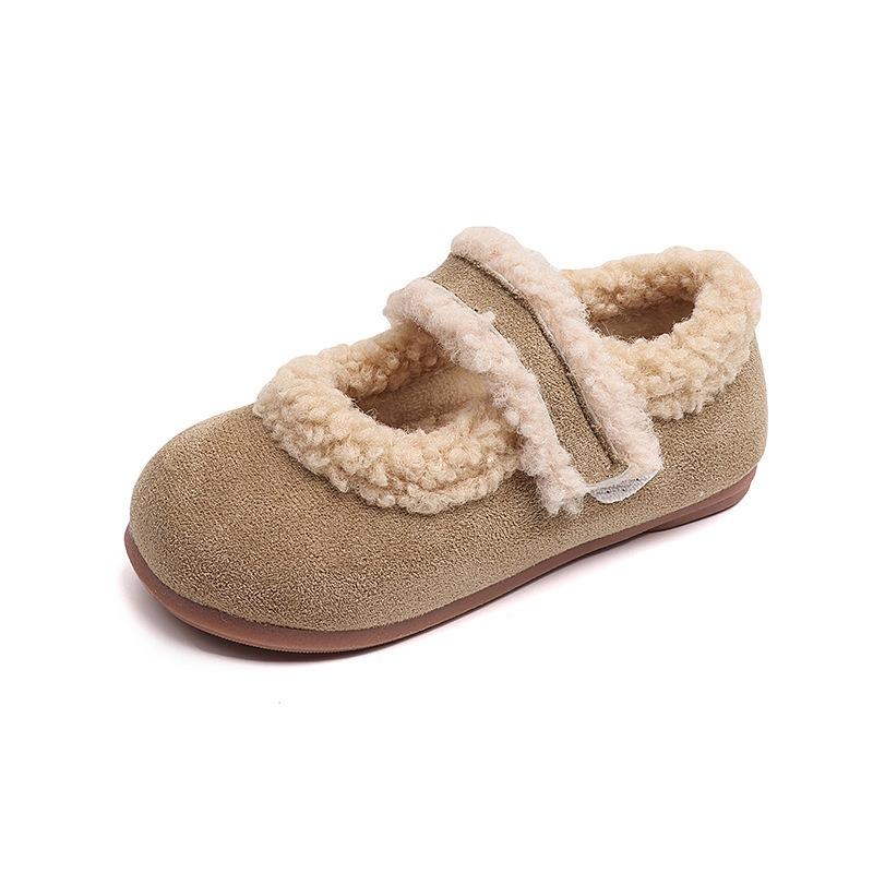 New Winter Korean Fashion Girls' Retro Clog Shoes – Soft-Sole Warm Fuzzy Booties with Plush Lining, Outdoor Wear