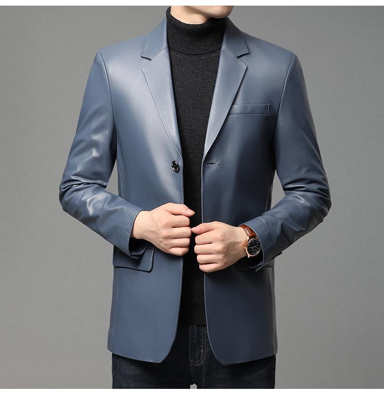 

Мужской блейзер из натуральной овчины - Весенне-осенняя куртка в деловом повседневном стиле 185 синий