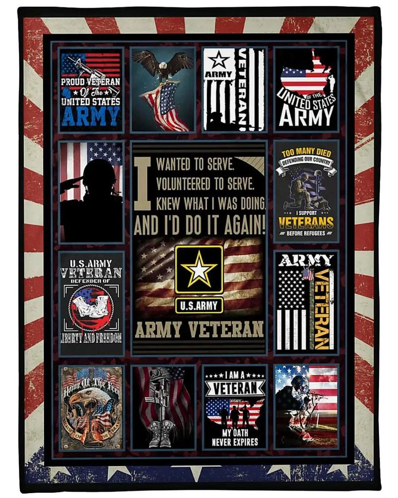 Veterans Gift Blanket, Sea, Land And Air Soldier Printed Decorative Flannel Blanket